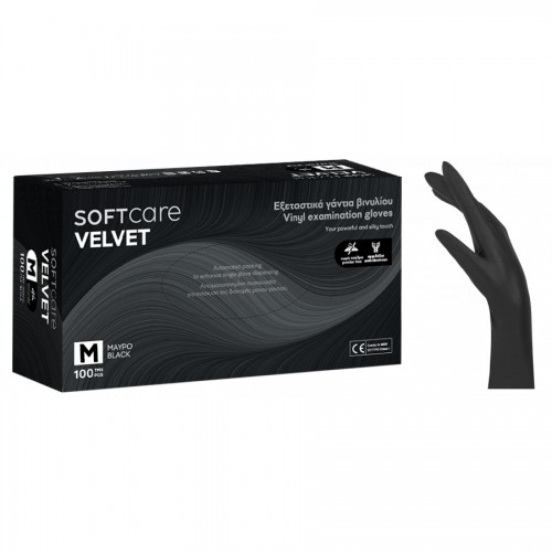 Γάντια Βινυλίου Soft Care VELVET χωρίς πούδρα-Μαύρο (100τεμ)