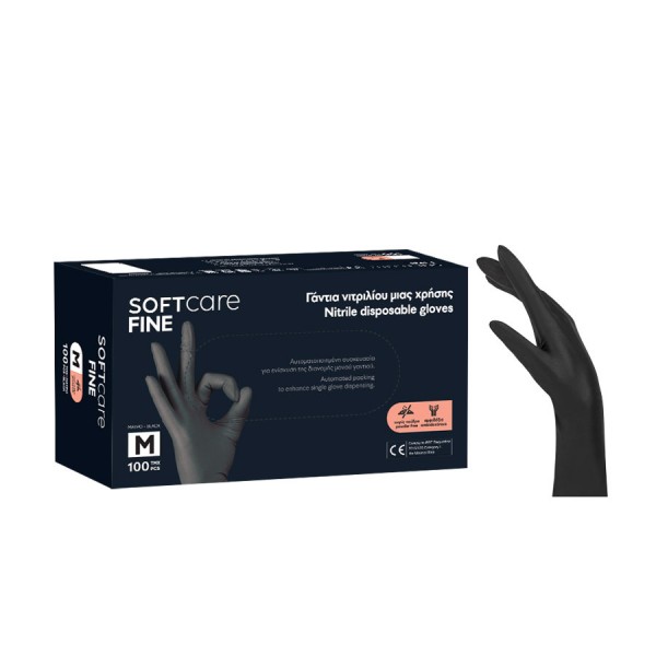 Γάντια νιτριλίου Soft Care Fine - Μαύρο (100τεμ)